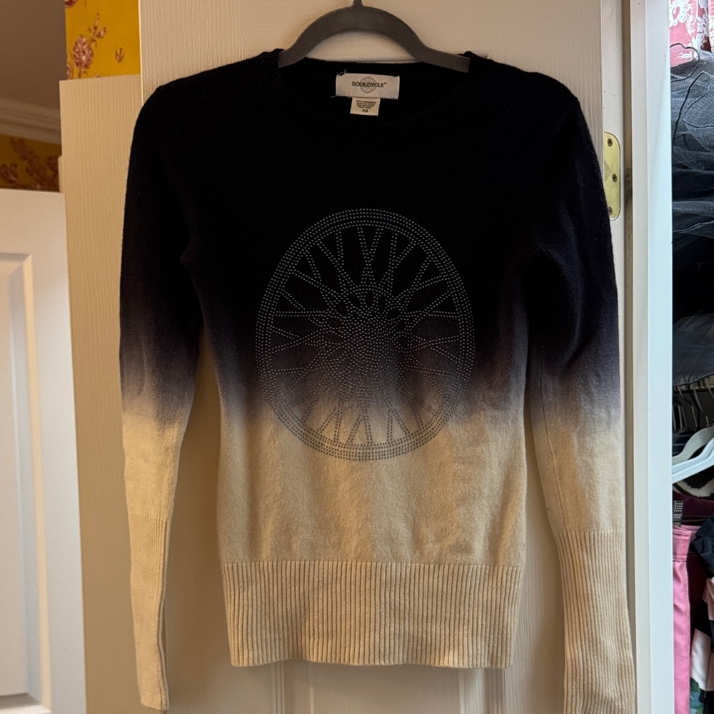 Soulcycle Cashmere Black and Cream Gradient Sweater